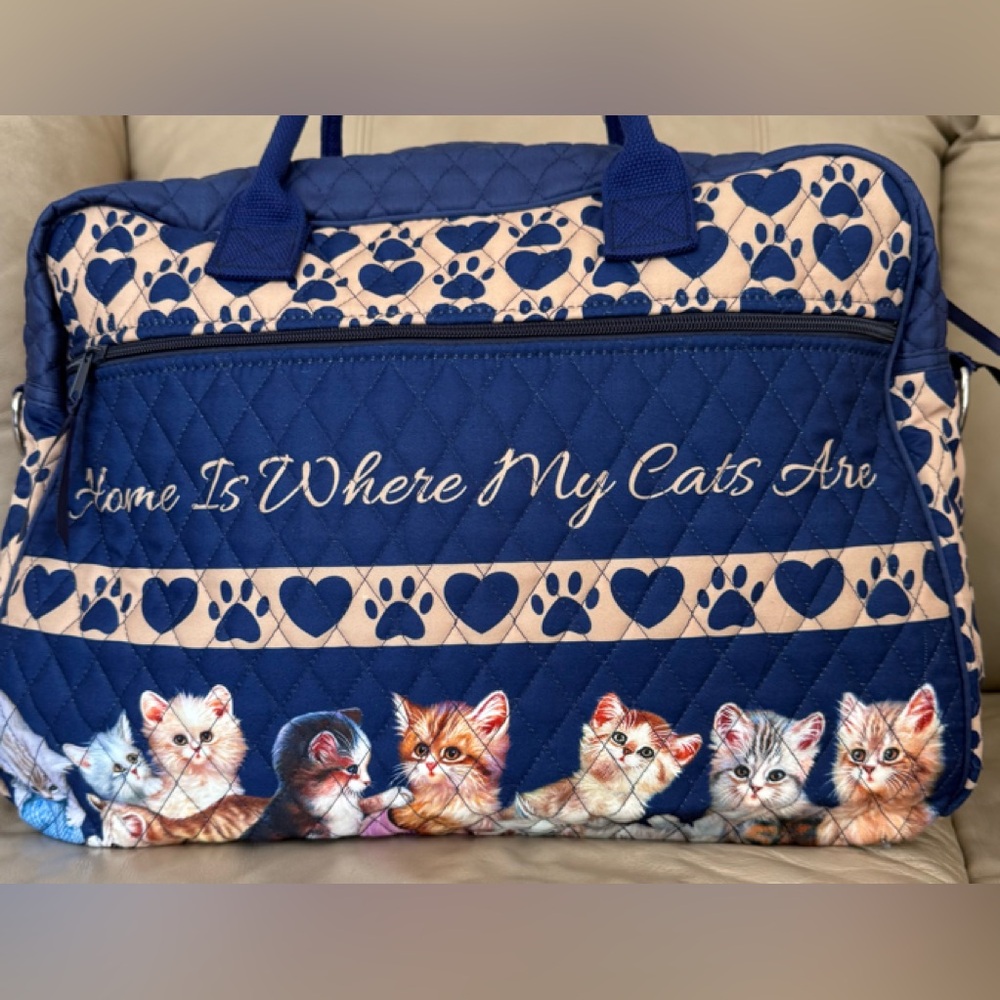 Quilted Blue and Tan Weekender Bag